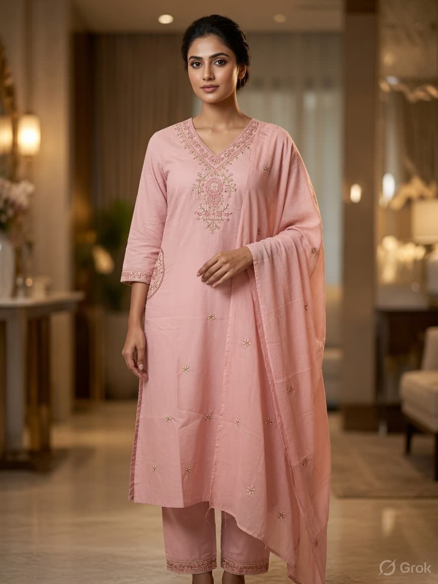 Pink Embroidered Kurti Set