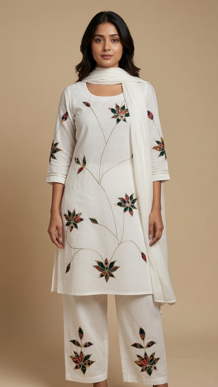 White Multicolour Appliqué Set