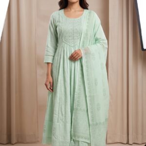 Sage Green Embroidered Anarkali Set