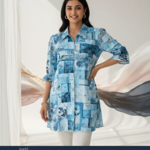 Blue Patchwork Print Tunic Top