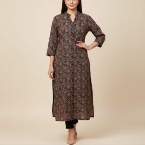 Black Ajrakh Print Straight Kurti