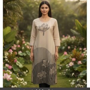 Beige Lotus Print Kurti