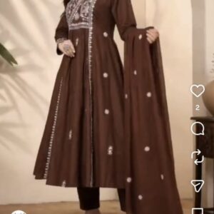 Chocolate Brown Embroidered Anarkali Set