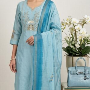 Yufta Sea Green Silk 3PC Set A951SKDSG-L-202607-14