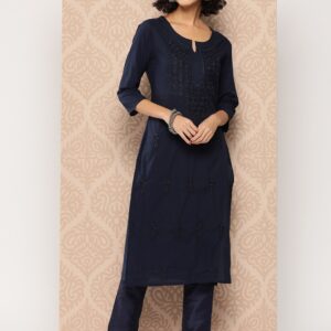 Yufta Blue Cotton Chikankari Kurta 1285KURBL-L-202607-29
