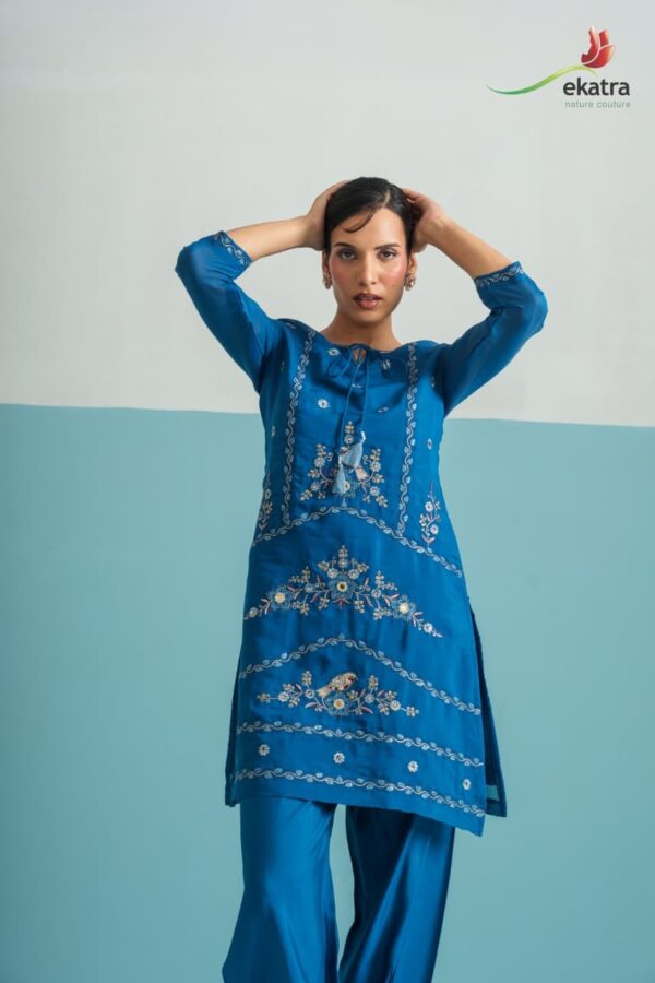 Yufta Blue Mal Chanderi Co-ord Set A902CRDBL