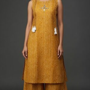 Mustard Bandhani Kurti-Palazzo Co-ord Set