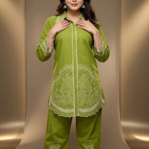 Olive Green Cutwork Embroidered Co-ord Set