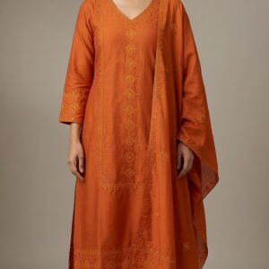 Rust Orange Mirror Embroidered 3-Piece Set